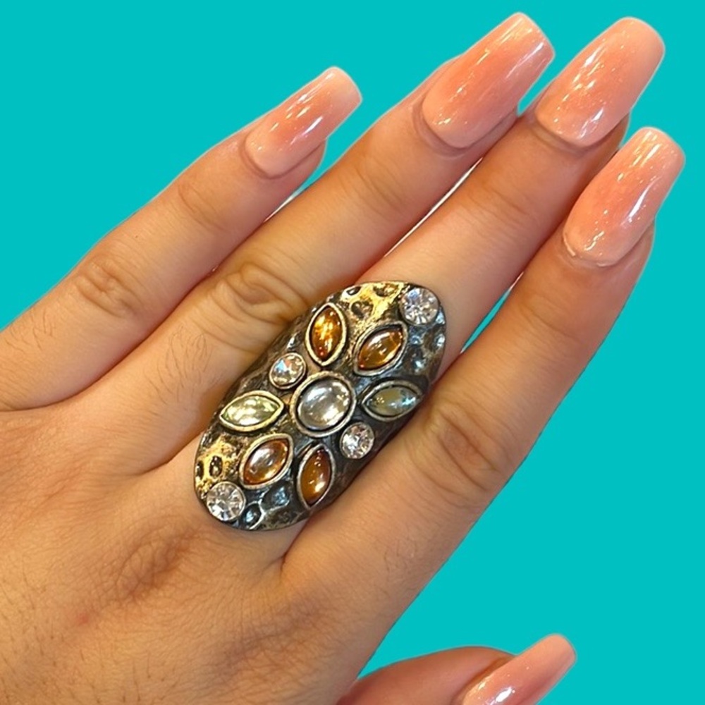 Brown Clear Hammered Adjustable Stretch Ring - image 1